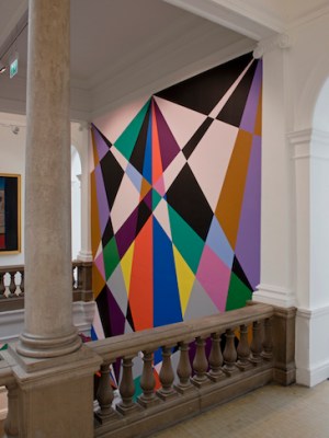 West Gallery with view into Central Court and Alison Wilding's 'Arena', 2000. Leeds Art Gallery.