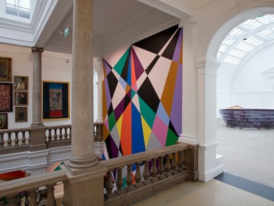 West Gallery with view into Central Court and Alison Wilding's 'Arena', 2000. Leeds Art Gallery.