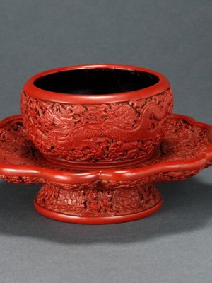 Imperial dragon and lotus decorated bowl stand, China, Yongle period (1403–24).