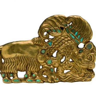 Gold belt plaque with a vulture mauling a yak and a tiger, (4th–2nd century BC), southern Siberia, State Hermitage Museum, St Petersburg, Photo: V. Terebinin; © The State Hermitage Museum