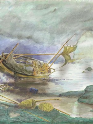 Untitled (Shipwrecked Boat) (2016), Djamel Ameziane. On view in ‘Ode to the Sea’ at President’s Gallery, John Jay College of Criminal Justice, New York. Courtesy the artist and John Jay College