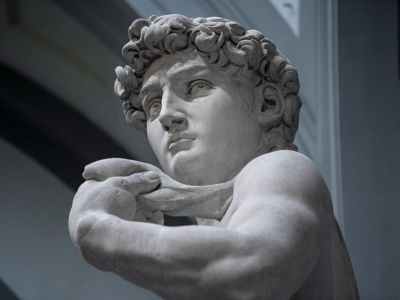 Michelangelo's David at the Galleria dell'Accademia in Florence. Still from Great Art (dir. David Bickerstaff)