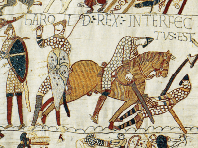 A detail from the Bayeux Tapestry depicting the death of King Harold