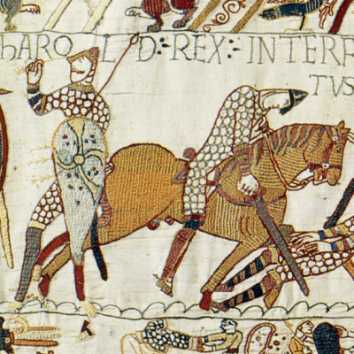 A detail from the Bayeux Tapestry depicting the death of King Harold