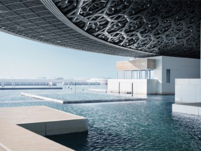 View from the Louvre Abu Dhabi, designed by Ateliers Jean Nouvel and completed in 2017, photo: Mohamed Somji; © Louvre Abu Dhabi