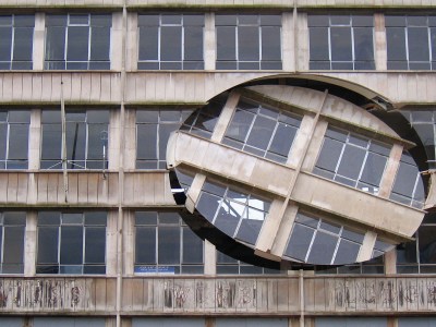 Turning The Place Over (2007), Richard Wilson. The work was built into the condemned Cross Keys House in Moorfields as part of the Capital of Culture for 2008, in June 2007 in Liverpool, England.