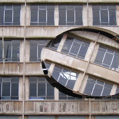 Turning The Place Over (2007), Richard Wilson. The work was built into the condemned Cross Keys House in Moorfields as part of the Capital of Culture for 2008, in June 2007 in Liverpool, England.