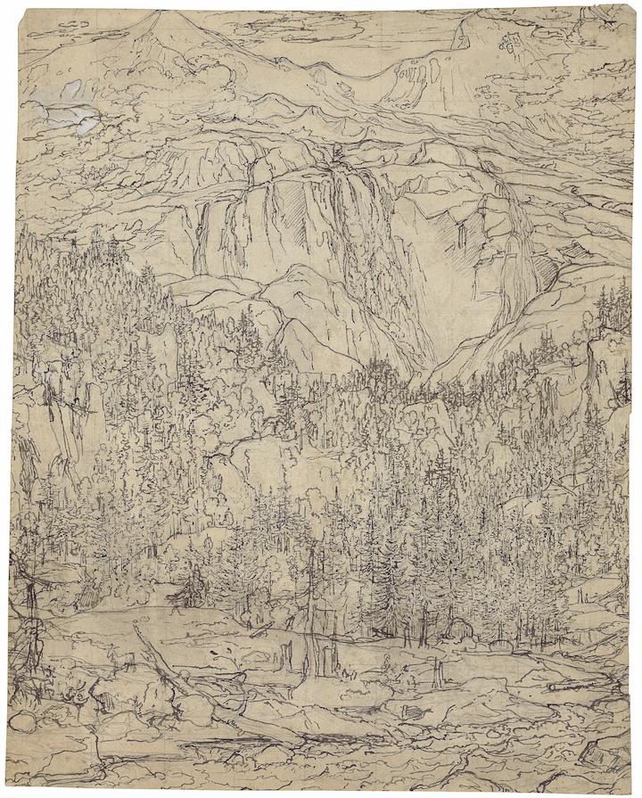 View of the Schmadribach falls above Lauterbrunnen, Switzerland (c. 1794), Joseph Anton Koch. © the Trustees of the British Museum