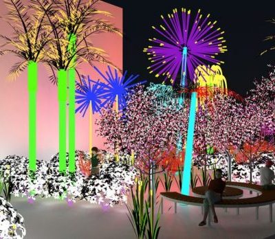 Visualisation for ‘Contrary Life: A Botanical Light Garden Devoted to Trees’ (2018), by Alia Farid and Aseel AlYaqoub, commissioned by Art Jameel, courtesy the artists
