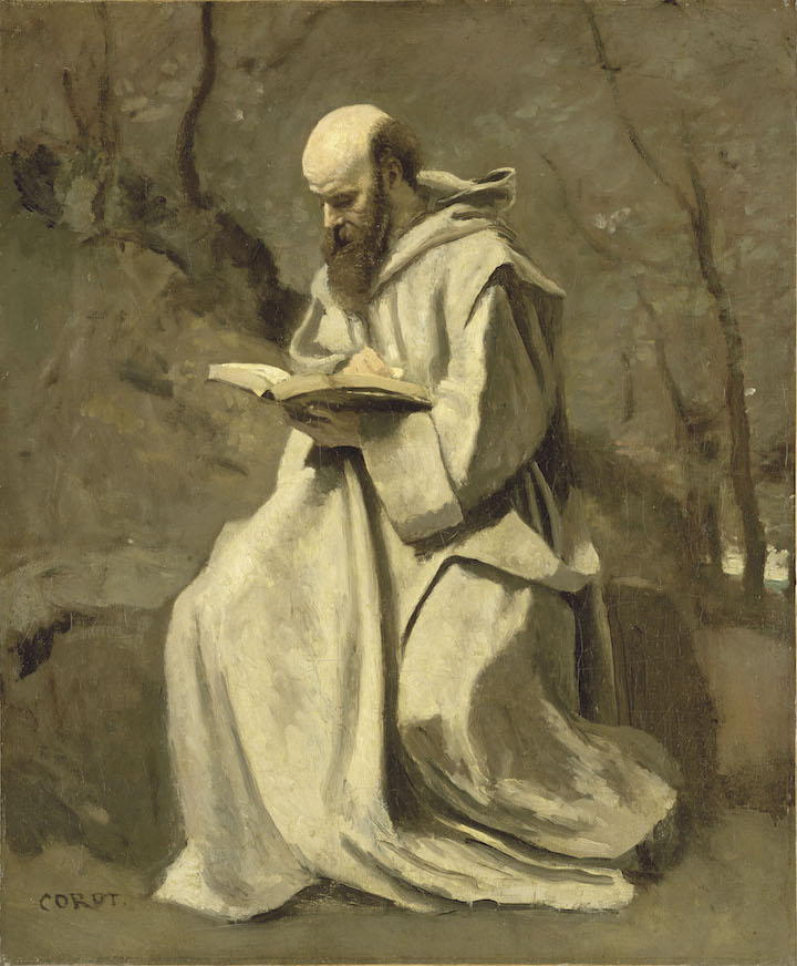 Moine blanc, assis, lisant (c. 1850-55), ean-Baptiste Camille Corot. Photo © RMN-Grand Palais (musée du Louvre) / Hervé Lewandowski