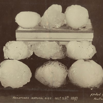 Hailstones, natural size (1897), F. Pollard. Courtesy Archive of Modern Conflict, London