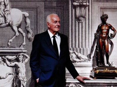 Hubert de Givenchy photographed in September 2012 alongside a figure of Bacchus (c. 1700), attributed to François Girardon.