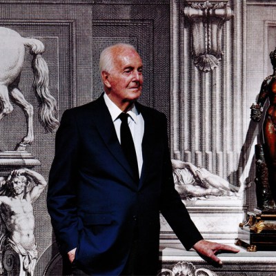 Hubert de Givenchy photographed in September 2012 alongside a figure of Bacchus (c. 1700), attributed to François Girardon.