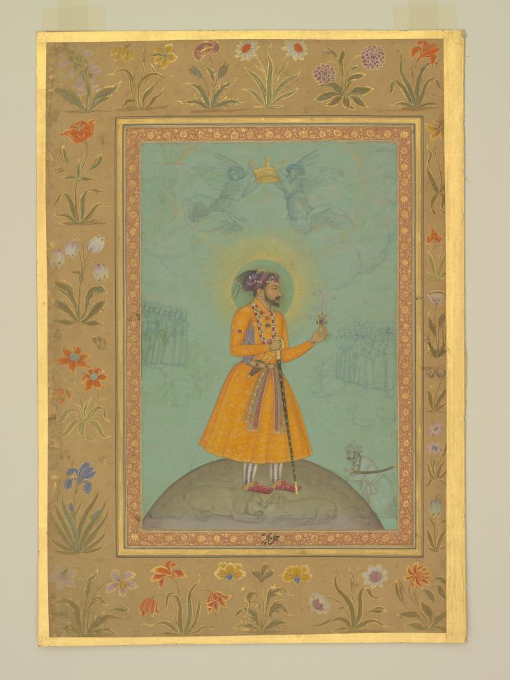 Jujhar Singh Bundela Kneels in Submission to Shah Jahan, Bichitr, with details by Harif