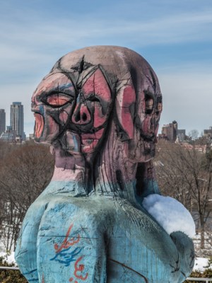 Installation view of ‘The Roof Garden Commission: Huma Bhabha, We Come in Peace’ at the Metropolitan Museum of Art, New York.