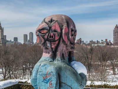 Installation view of ‘The Roof Garden Commission: Huma Bhabha, We Come in Peace’ at the Metropolitan Museum of Art, New York.