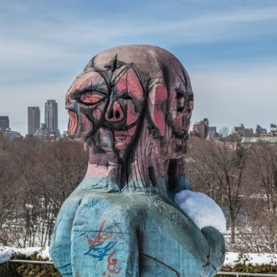 Installation view of ‘The Roof Garden Commission: Huma Bhabha, We Come in Peace’ at the Metropolitan Museum of Art, New York.