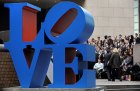 A sculpture from Robert Indianas LOVE series in Hong Kong, 2008.