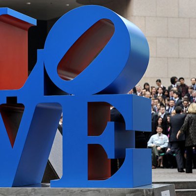 A sculpture from Robert Indianas LOVE series in Hong Kong, 2008.