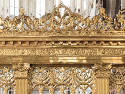 Part of a brass choir screen at De Nieuwe Kerke, Amsterdam, cast by unknown brass-founders in c. 1654, after a design by Johannes Lutma, probably in collaboration with Jacob van Campen