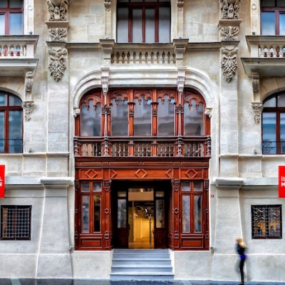The exterior of Istanbul Modern, which is being housed in a temporary space in the Union Française building until it's new Renzo Piano-designed home opens in 2021