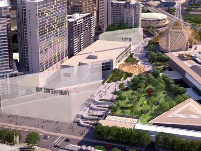 A rendering of the planned NGV Contemporary building located in the Melbourne Arts Precinct.