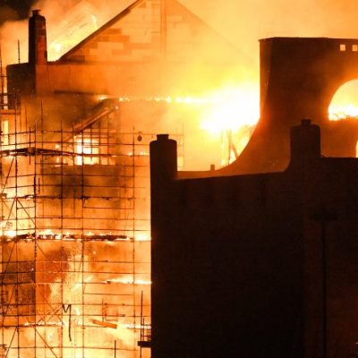 Glasgow School Of Art's Mackintosh building on fire for the second time.
