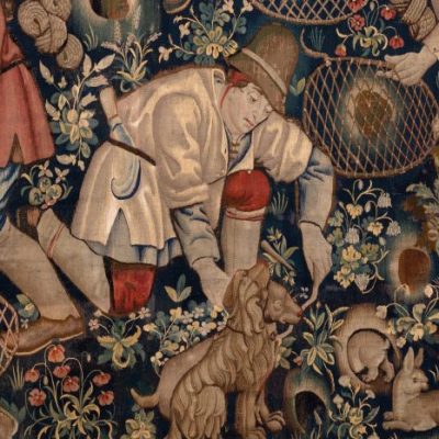 Peasants Preparing to Hunt Rabbits with Ferrets, (detail) (c. 1470–90), Southern Netherlands, Brussels (?). Burrell Collection, Glasgow