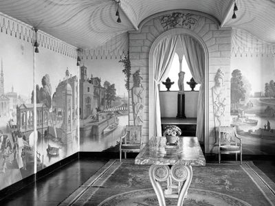The view into the Painted Room at Port Lympne, Kent, with murals by Rex Whistler, photographed in 1933.view into the Painted Room at Port Lympne, Kent, with murals by Rex Whistlerinto the Painted Room at Port Lympne (photo 1933), Rex Whistler.
