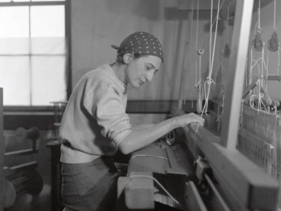 Anni Albers photographed at her weaving studio at Black Mountain College in 1937 by Helen M. Post. Courtesy the Western Regional Archives, State Archives of North Carolina