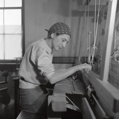 Anni Albers photographed at her weaving studio at Black Mountain College in 1937 by Helen M. Post. Courtesy the Western Regional Archives, State Archives of North Carolina