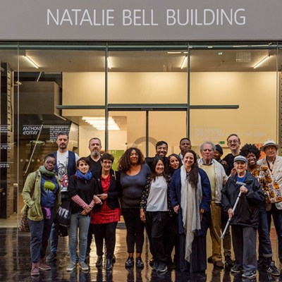 Tania Bruguera and guests at the unveiling of her Turbine Hall commission at Tate Modern, 2018.