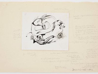 Small photograph with analysis of drawing by (1935), Reuben Mednikoff.