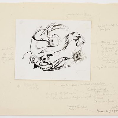 Small photograph with analysis of drawing by (1935), Reuben Mednikoff.