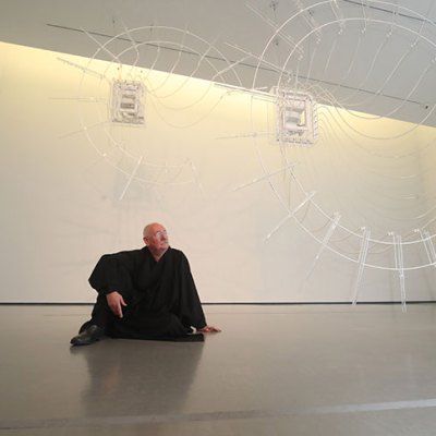 Cerith Wyn Evans in front of his work Composition for 37 flutes (in two parts), 2018; Photo: © Danny Lawson/PA Wire