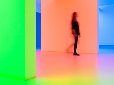 Chromosaturation (1965), Carlos Cruz-Diez. Installation view of the exhibition ‘Dynamo, A Century of Light and Motion in Art’ at the Grand Palais, Paris, 2013.