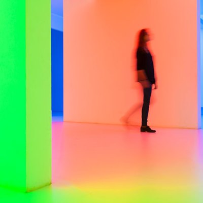 Chromosaturation (1965), Carlos Cruz-Diez. Installation view of the exhibition ‘Dynamo, A Century of Light and Motion in Art’ at the Grand Palais, Paris, 2013.