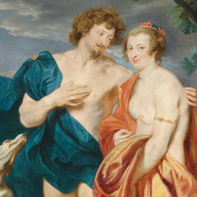 Double portrait of George Villiers, Marquess and later 1st Duke of Buckingham (1592–1628) and his wife, Katherine Manners (1603–1649), as Venus and Adonis (detail; 1620–21), Anthony van Dyck. Estimate £2.5m–£3.5m