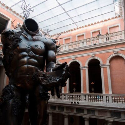 Installation view of Damien Hirst’s Demon with Bowl in ‘Treasures from the Wreck of the Unbelievable’ at the Palazzo Grassi, Venice, 2017.