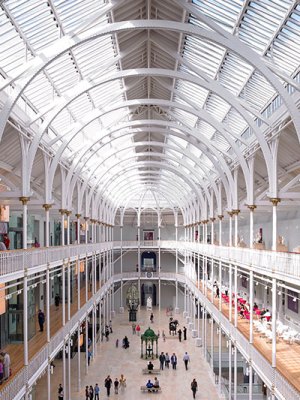 View of the Grand Gallery at the National Museum of Scotland.