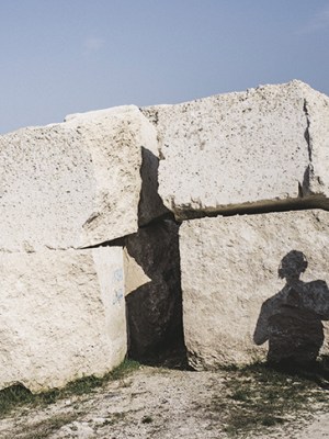 End Matter (2015), Katrina Palmer. A visitor listens as they are guided around the Isle of Portland.