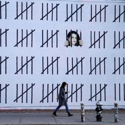 A Banksy mural unveiled in New York in March 2018 to raise awareness of the imprisonment of Zehra Doğan.