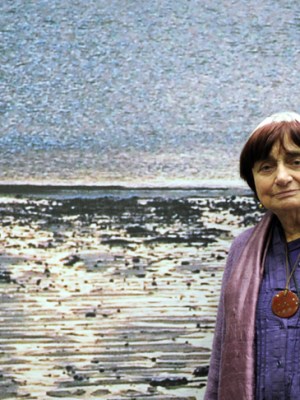 Agnes Varda in front of 'La Grand Mer', one of her works on display at the Vitry-sur-Seine museum outside Paris, in 2010, photo: © MIGUEL MEDINA/AFP/Getty Images