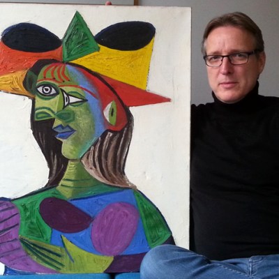 Arthur Brand with the recovered Buste de Femme (1938) by Picasso.