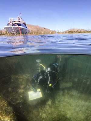 Archaeological excavations from an underwater ceremonial location near the Island of the Sun in Lake Titicaca, Bolivia.