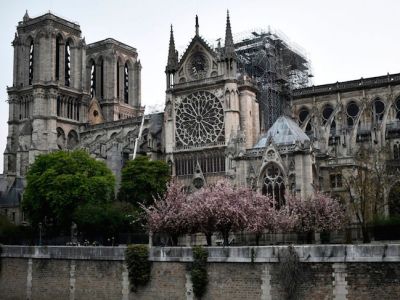Notre-Dame Cathedral in Paris, early on April 16, 2019.