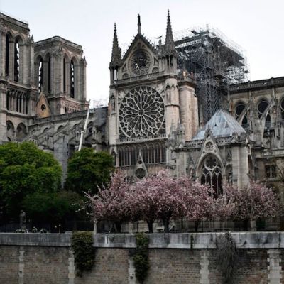 Notre-Dame Cathedral in Paris, early on April 16, 2019.