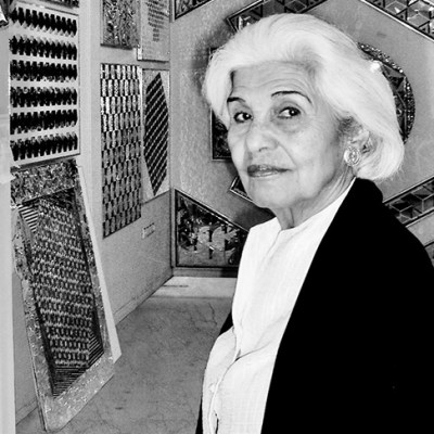 Monir Shahroudy Farmanfarmaian in her studio in Tehran.