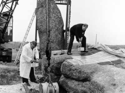 Archaeological excavations at Stonehenge in 1958.