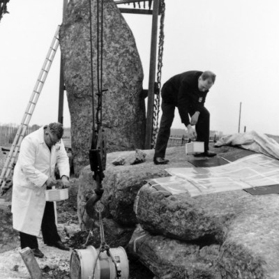 Archaeological excavations at Stonehenge in 1958.
